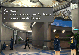 Professeur Yamazaki punit Squall qui a fait démonstration de sa gunblade dans les couloirs de la BGU