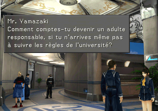 Le professeur Yamazaki fait des remontrances à Squall pour avoir utilisé la magie dans les couloirs de la BGU