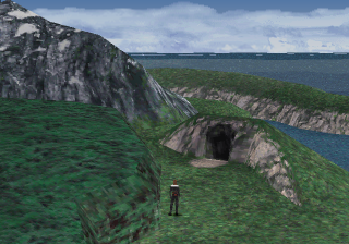 Mappemonde Squall devant l'entrée de la mine de souffre