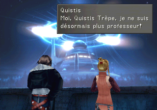 Quistis annonce à Squall qu'elle redevient simple SeeD au balcon des amoureux de la serre de combat de la BGU. "Moi Quistis Trèpe je ne suis désormais plus professeur !"