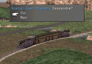 Mappemonde train pour East Academy. "Descendre ?"