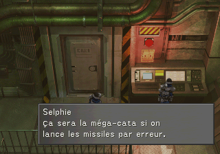 Devant l'ordinateur de contrôle de la base de missiles de Galbadia. Selphie s'inquiète de faire des erreurs