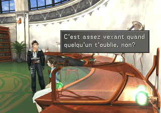 Squall discute avec Ellone à la bibliothèque de la BGU